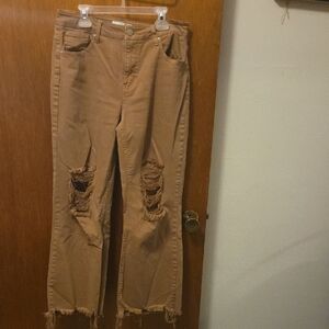 Casual Tan Wide Leg Women Jeans